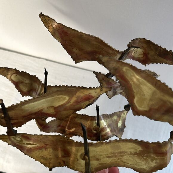 Brutalist Brass Birds in Flight Torch Cut Sculpture on Marble Base MCM 15x15 - Picture 10 of 11